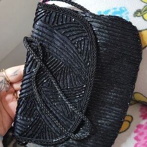 Vintage hand beaded shoulder purse wedding 1980s